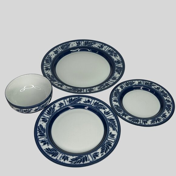 Dansk Blue & White Floral Ceramic Plate Bowl Dinnerware Set 4 - Picture 2 of 8
